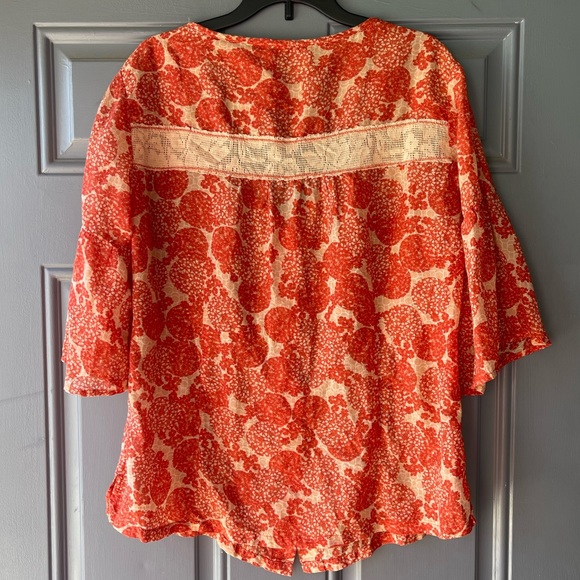 Da-Nang Silk/ Cotton Blouse in coral and white sz. M - Picture 5 of 6